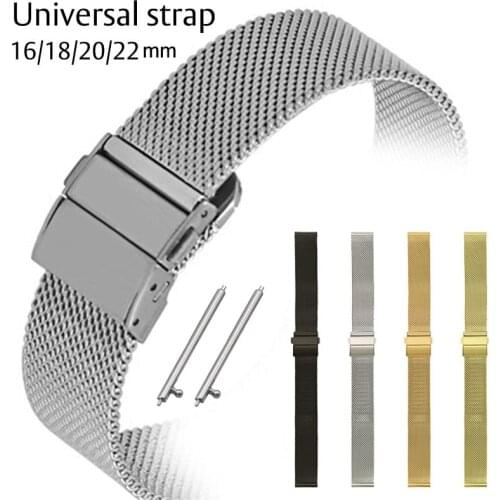 Replacement Watch Band 16mm 18mmm 20mm 22mm Watch Strap Stainless Steel ML Loop Meshed Straps Quick Release Pins Wrist Bracelet