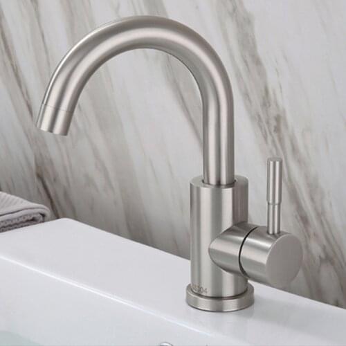 Bathroom Basin Faucet 304 Stainless Steel Brushed Kitchen Lavatory Bathroom Sink Tap Hot and Cold Water Mixer Faucet for Hotel