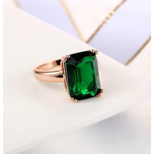 Wedding Engagement Rings Gifts Classical Green Crystal Zircon Ring Elegant Rose Gold Finger Jewelry Rings For Women Fashion