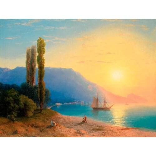 TOP ART # Russian Ivan Aivazovsky seascape Sailboat Coast art print painting on canvas --30 inches large --Good quality