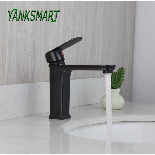 YANKSMART Oil Rubbed Black Bathroom Faucet Basin Sink Deck Mounted Single Handle Bathtub Faucet Hot And Cold Mixer Water Tap