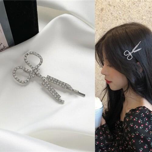 Funny Rhinestone Metal Scissors Barrette Hairpin Cute Shears Hair Clips for Women Girls Kids Hair Sticks 2021 New Arrival Trend
