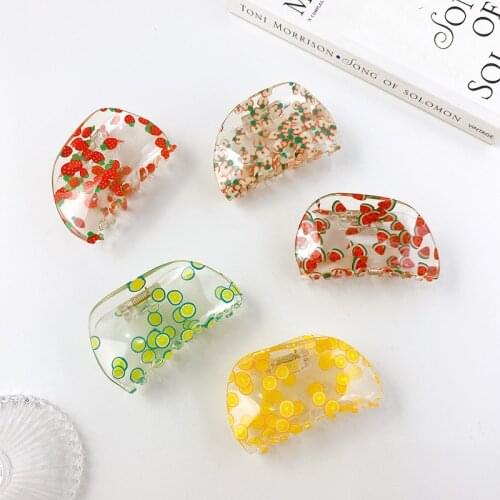 Hair Clip Clear Acrylic Hair Claw Semicircle Transparent Ponytail Hairpin Fruit Print Hair Accessories Geometry Hair Crab