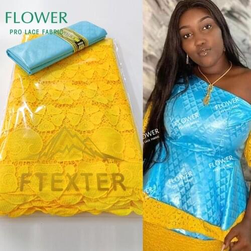 Yellow And Sky Blue Skin Friendly And Soft Swiss Voile Lace In Switzerland With Embroidered For Wedding Bazin Riche Fabric