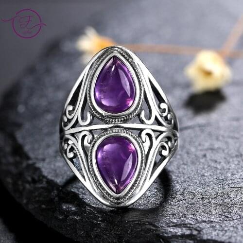 Natural Amethyst Rings for Women Sterling Silver 925 Fine Jewelry Vintage Anniversary Party Gifts Luxury Finger Ring