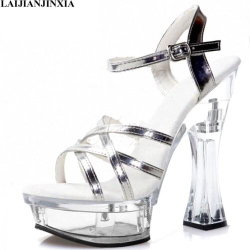 Models Stage Show Party Dress Sandals 14 Cm Super High Heeled Shoes Crystal Spool Heels Narrow Band Sexy Fetish Womens Sandal
