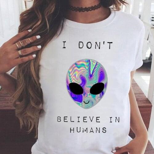 Women Graphic Alien Mujer Camisetas 90s Short Sleeve Summer Casual Fashion Print Female Clothes Tops Tees Tshirt T-Shirt