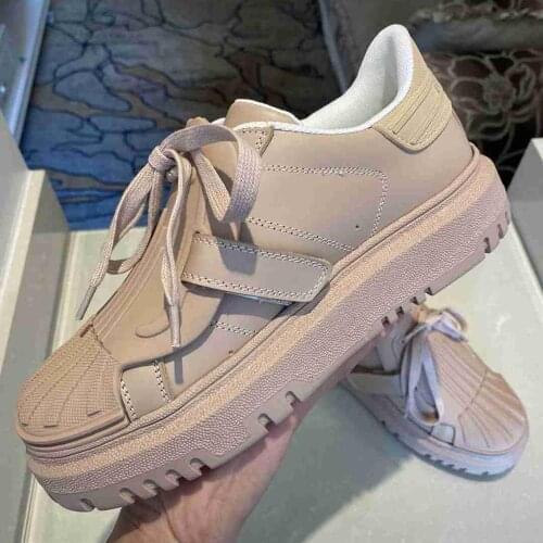 2021 Women Sneakers Leather Shoes Spring Trend Casual Flats Sneakers Female New Fashion Comfort White Vulcanized Platform Shoes
