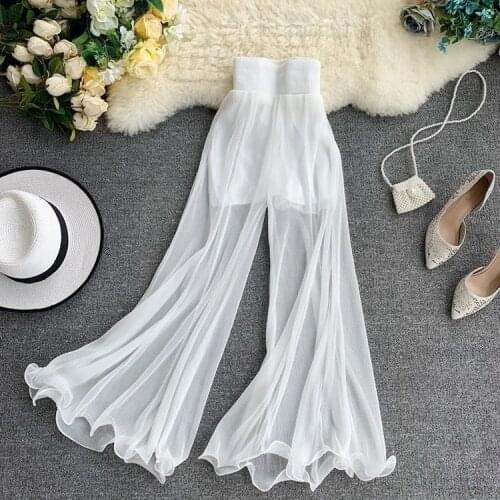 Women Summer Wide Leg Chiffon Flare Pants Street Chic All-match Popular Bell Trousers