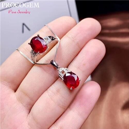 PROCOGEM Natural Heated Ruby Jewelry sets for Women Eings Necklace 3.15ct X 2 genuine Red gemstones 925 Sterling Silver #747