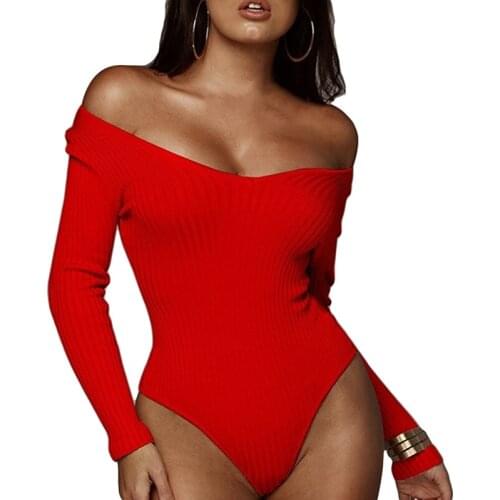 Long Sleeve Slash Kint Bodycon Women Rompers Off Shoulder Sexy Bodysuit Womens Jumpsuit Solid Body Suit Black White