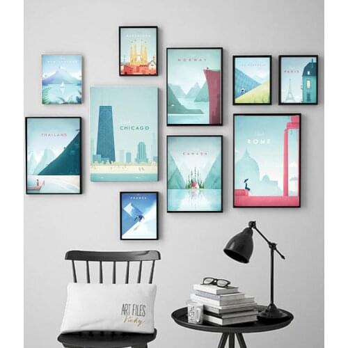 Famous World Travel London Poster Series Attractions Canvas Painting Wall art Posters and Prints Pictures For Living Room Decor