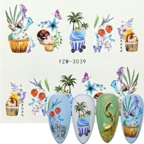 2020 Summer New Designs Creative Floral Cake Fruit Strawberry Nail Art Water Transfer Sticker Decor Slider Decal Manicure Tool
