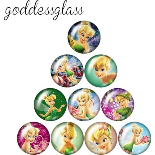 Disney Princess Tinker Bell Wings 10pcs 12mm/18mm/20mm/25mm Round photo glass cabochon flat back Necklace Making findings