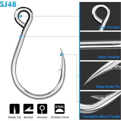 PROBEROS 10pcs 1/0-11/0 Strong Stainless Steel Jigging Hook Jig Fishing Hook Saltwater Fish Hooks Anti-corrosive Iron Plate Hook