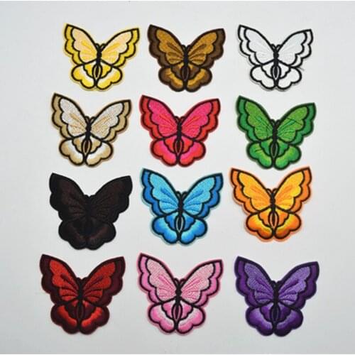 120pcs Mixed color Iron On Patch Sew Embroidered Trim Standard butterfly fabric stickers for diy sewing craft size:7cm