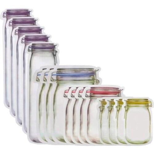 120 Pack Mason Jar Bottles Bags Seal Snacks Zipper Sealed Bag Fresh Food Nuts Candy Cookies Bag Reusable Storage Bags