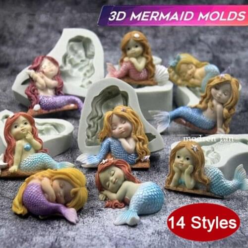 3D Cute Mermaid Silicone Mold Fondant Chocolate Ice Cream Decor Cake Baking Tool