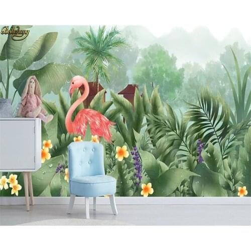 Beibehang Custom 3d wallpaper mural medieval hand painted tropical rain forest flowers and birds background wall painting