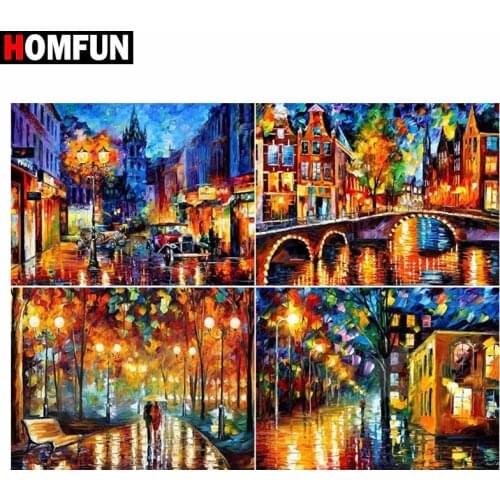 HOMFUN Diamond Painting Full Square/Round Diamond "Rainy day scenery" Pattern Embroidery Cross Stitch 5D Rhinestone Painting