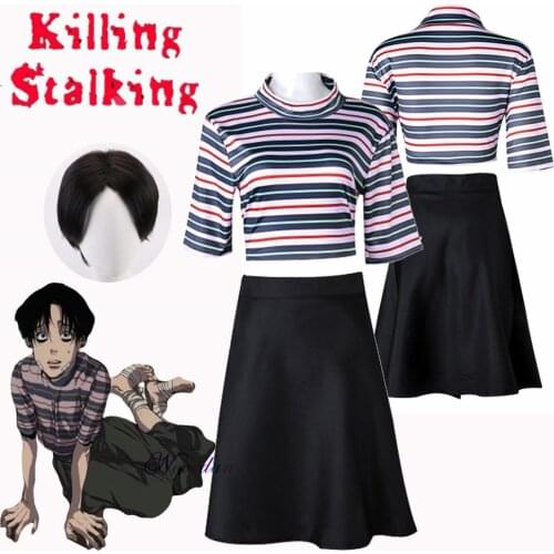 Anime Manga Killing Stalking Yoonbum Yoon Bum Cosplay Costume Wig Women Casual T Shirt Skirt Uniform Halloween Party Costume