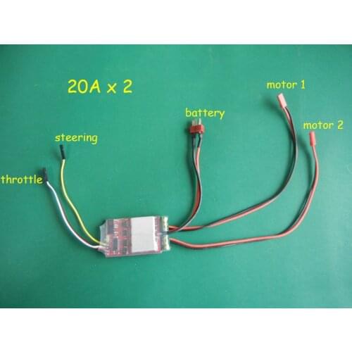 20A*2 Dual Drive Tank Model ESC 2S 3S Lipo Regulator Brushed Speed Controller for RC Model Boat/Speedboat 380/390/540/550 Model