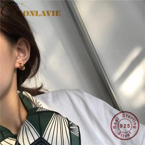 BONLAVIE Glossy Earrings 925 Sterling Silver Earrings Female Simple Advanced Sense INS Hipster Hoops Earrings