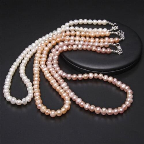 Elegant Oblate Natural Pearls Necklace Fine Jewelry Baroque Freshwater Pearls Beaded Chain For Women Gifts Chocker Wedding