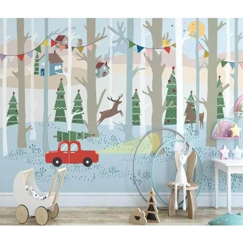 Custom wallpaper cartoon forest deer animal childrens room background wall painting home decoration living room 3d wallpaper