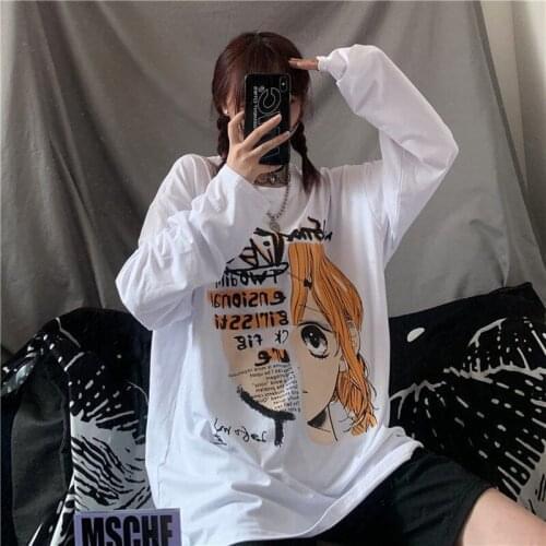 Harajuku Japanese Kawaii Anime T-Shirt Couple Clothes Vintage Aesthetic Clothes Sweater Women Tops All-Match Goth Urban Tees Y2k