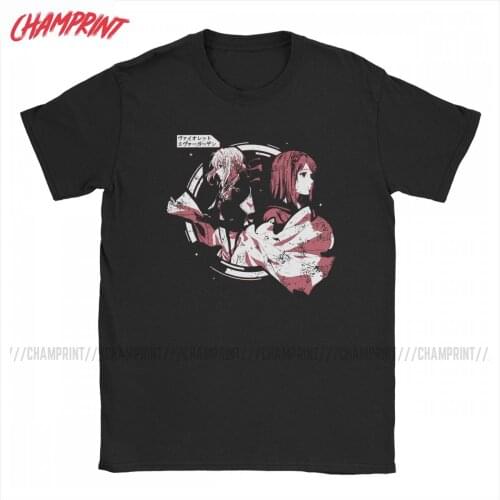 Violet Evergarden Vintage T Shirt for Men Cotton Novelty T-Shirt Round Collar Anime Tee Shirt Short Sleeve Tops New Arrival