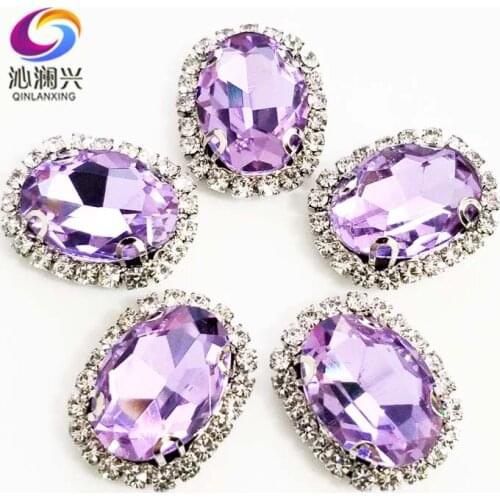 Crystal violet oval shape top quality sew on Glass Crystal buckle,flatback loose rhinestones,Diy/Clothing/wedding decoration