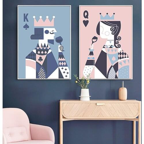 Game Art Poker King Queen Poster Couple Love Cheers Canvas Painting Prints Abstract Wall Art Decoration for Bedroom Chess Room