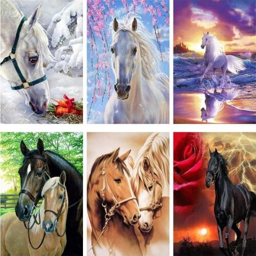 Lion Painting Horse Wolf Vader Son Rose Baby Donkey Sheep Bird Full Drill Round Animal Diamond Embroidery