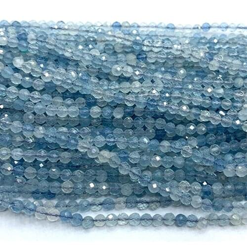 Veemake Blue Aquamarine DIY Natural Necklace Bracelets Earrings Ring Faceted Small Round Womens Beads For Jewelry Making 06754