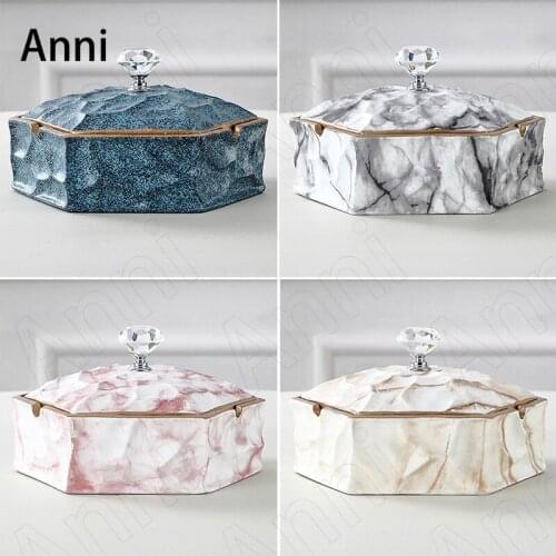 Creativity Marble Texture Ceramic Ashtrays Modern Crystal Embellishment Ashtray Coffee Table Desktop Ornaments Home Decoration