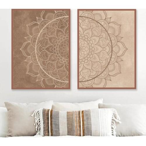 Mandala Wall Art Pictures Neutral Color Brown Boho Posters and Prints Bedroom Decoration Canvas Painting Yoga Gift Living Room