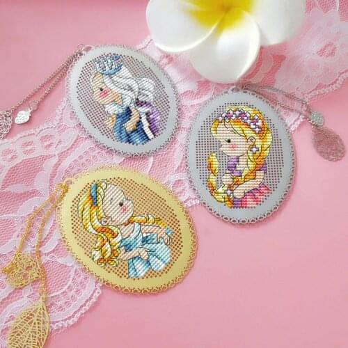 Cute Girls DIY Craft Stich Cross Stitch Bookmark Metal Silver Golden Needlework Embroidery Crafts Counted Cross-Stitching Kit