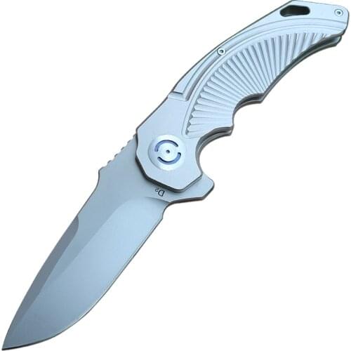 Strong Flipper Folding Knife D2 Titanium Coated Drop Point Blade Stainless Steel Handle Ball Bearing Folder Knives M6539