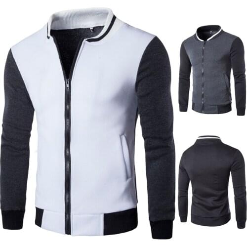 Mens Casual Jacket Stand Collar Patchwork Design Fashion Jacket