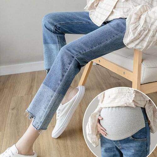 Irregular Edge Wide Leg Loose Straight Denim Maternity Jeans Spring Autumn Belly Pants Clothes for Pregnant Women Pregnancy 2021