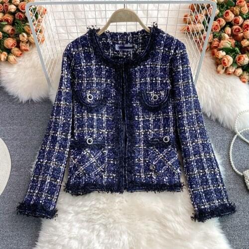 Small Fragrance Wind Luxury High Quality Coats Womens Clothing Autumn And Winter New Plaid Tweed Long Sleeve Female Outerwear