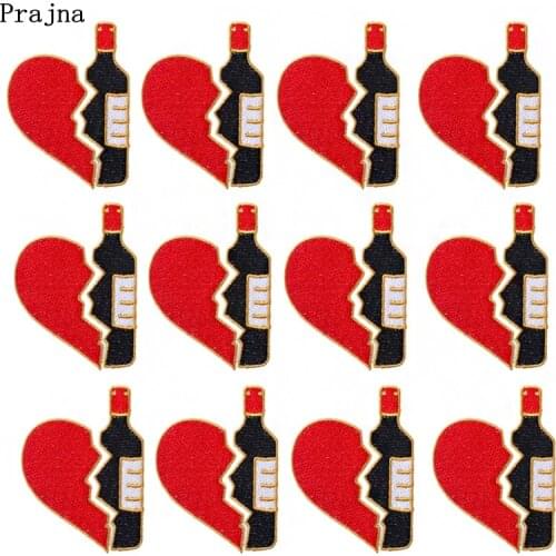 Prajna 10PCS Broken Heart Wine Bottle Patch Stripes Embroidered Patches For Clothing Iron On Patches Cartoon Patches For Clothes