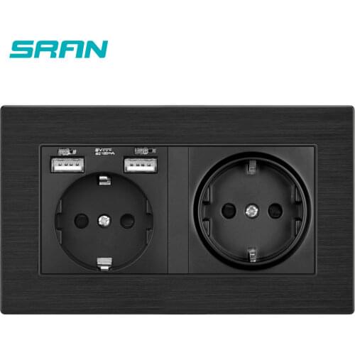 Wall 16A EU Multi Way Power Socket Plug Grounded Electrical Socket with usb outlet strip 146*86 Aluminum alloy family hotel