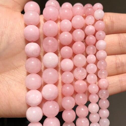 Pink Jades Stone Beads 6/8/10mm Natural Stone Round Loose Beads for Jewelry Making DIY Bracelets Necklace 15
