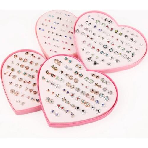 36 Pairs/set Mini Cartoon Hypoallergenic Plastic Stud Earring Sets Multi Pattern Rhinestone Earrings Set For Women Jewelry Gift