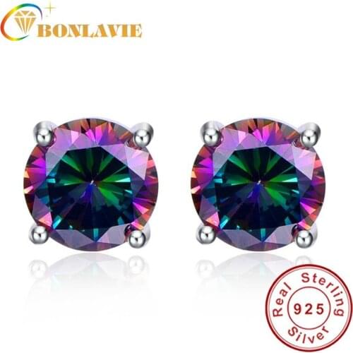 4.65g 925 Silver Earrings Jewelry Colorful Rainbow Topaz Ear Studs Nail Small Round Push Back Pierced Ears Earrings for Women