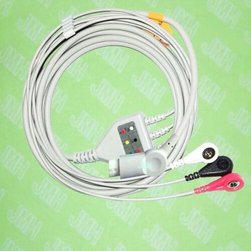 Compatible with PHILIPS(HP) ECG Machine, One-piece ECG cable and leadwires,3 Lead,Snap,AHA or IEC,HP 12PIN
