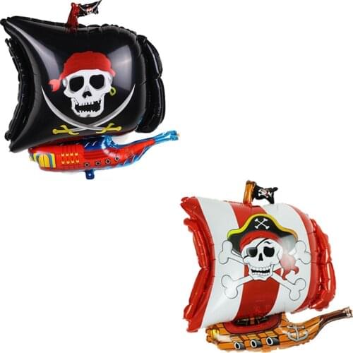 1PC cartoon Skull Print pirate ship pattern aluminum balloons birthday party Halloween decoration Air balloon Kids toy globos