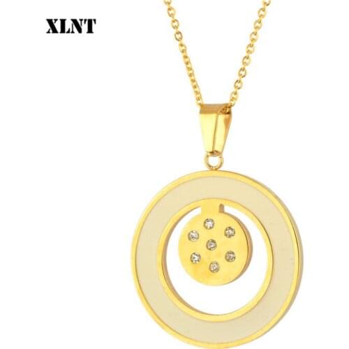 XLNT Shiny Paved Tiny Crysral Circle Round Necklaces & Pendants Gold Color Chain Jewelry For Women